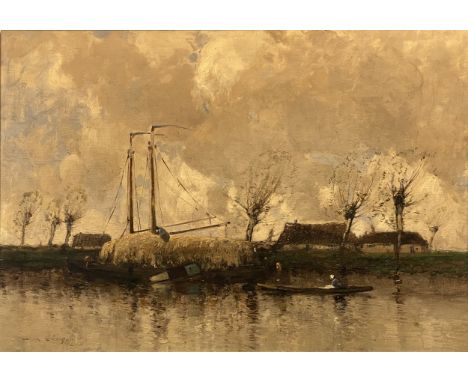 William Alfred Gibson, The Hay Barge, signed, oil on canvas, 51cm x 61cm.