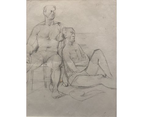 John Minton, Study of two figures, pencil drawing, visible, 33cm x 26cm.Footnote: Provenance with Abbott &amp; Holder.