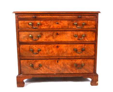 A George III mahogany chest of drawers, ogee moulded edge, fitted with a slide over four graduating long drawers, bracket fee