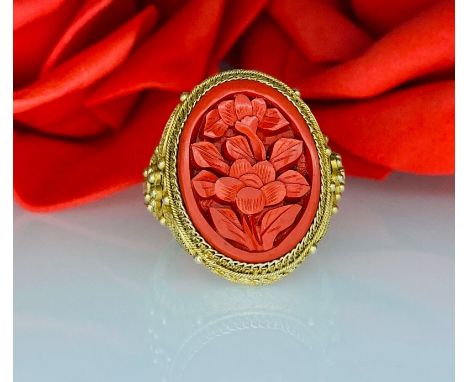 Filigraner Silber Ring mit Chinalack Schnitzerei,Silber - vergoldet,Ringgröße 57 ,offene Ringschiene Kopfmaße: 2,4 x 2,0 cm, 