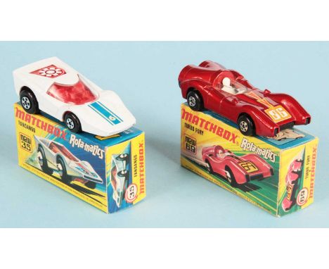 Matchbox Superfast Pair of Rola-matics Racing Cars WITH LABEL VARIATIONS - (1) 35b Fandango - white body WITH RACING NUMBER 6