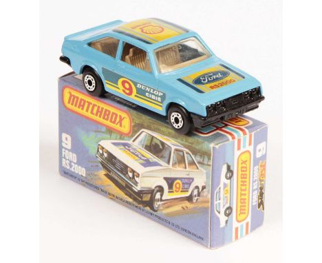 Matchbox Superfast Ford Escort RS2000 - BLUE BODY WITH SHELL RACING NUMBER 9 LABELS, roof label applied in reverse with "Shel