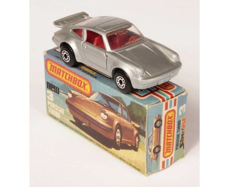 Matchbox Superfast 3c Porsche 911/930 Turbo - metallic silver body, clear windows, red interior, gloss black base, 5-arch whe