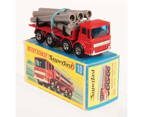 Matchbox Superfast 10a Leyland Pipe Truck - RARE RED CAB &amp; CHASSIS, chrome grille &amp; base, hollow 5-spoke narrow wheel
