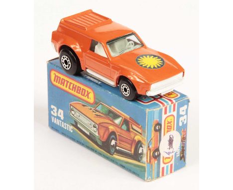 Matchbox Superfast 34b Ford Mustang Vantastic - orange body without exposed engine, but with "Sunburst" hood label (from 47b 