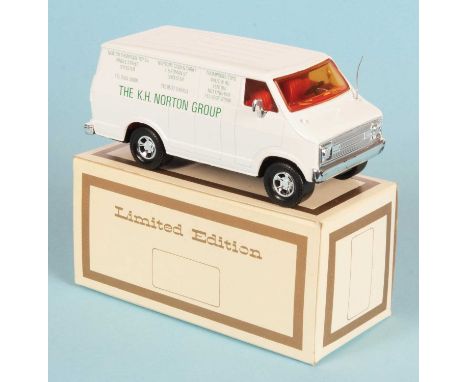 Matchbox Super Kings Dodge Van "The K. H. Norton Group" Promotional Issue". White body, red interior, light amber windows, 5 