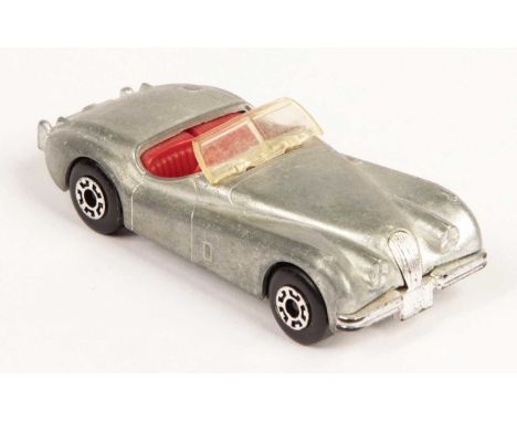 Matchbox Superfast 22d Jaguar XK120 FACTORY PRE-PRODUCTION TRIAL MODEL - bare metal body, windscreen has pale amber tint, bri