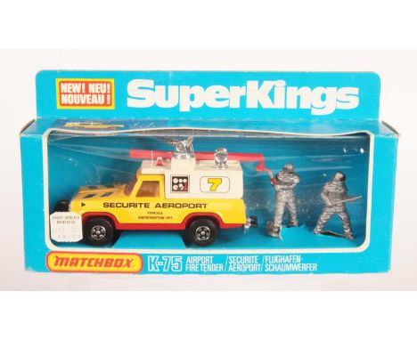 Matchbox Super Kings K75 Plymouth Trail Duster Airport Fire Tender French export issue "Securite Aeroport" - yellow body, ivo