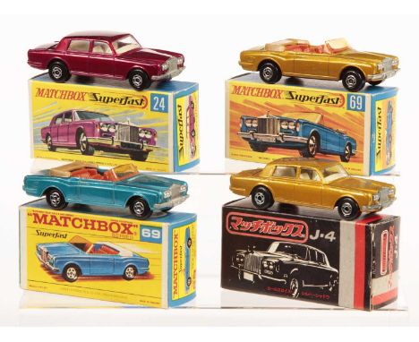 Matchbox Superfast 2 x 24a Rolls Royce Silver Shadow - both are clear windows, ivory interior - (1) metallic dark magenta bod