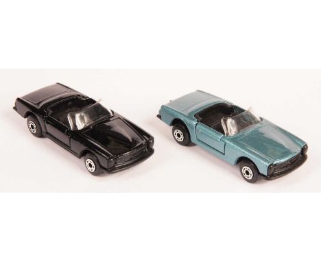Matchbox Superfast 2 x 27a Mercedes 230SL Made in Hungary Issue - both are clear windscreen, black interior, matt black Hunga