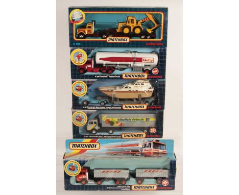 Matchbox Super Kings - Group of 5x Commercial Vehicles. (1) K-124 Mercedes Articulated &amp; Refrigertor Trailer "Edeka tagli