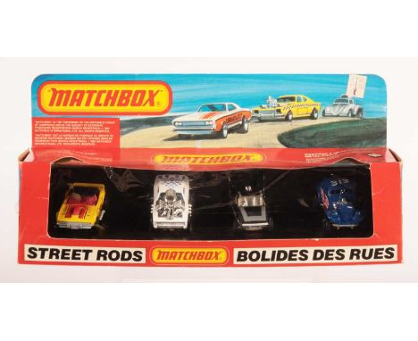 Matchbox Superfast Canadian Issue #701 Street Rods Gift Set - containing (1) 1d Dodge Challenger Dragster with metallic silve