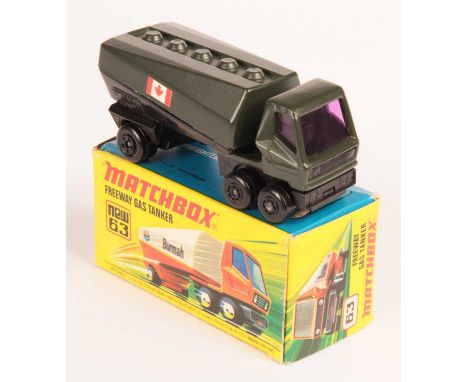 Matchbox Superfast 63b Freeway Gas Tanker Twin Pack Issue - military green Tractor Unit &amp; Trailer WITH CANADIAN FLAG LABE