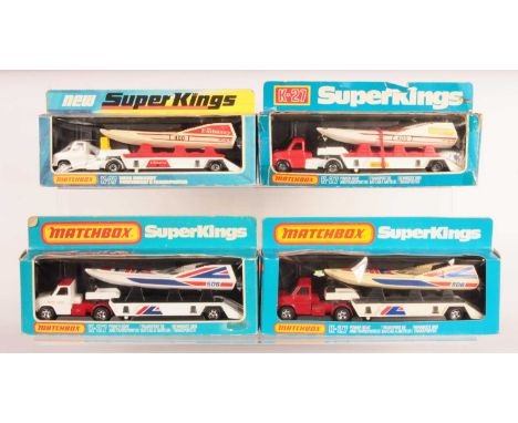 Matchbox Super Kings 4x K-27 Ford A-Series Articulated Power Boat Transporters. (1) "Miss Embassy" white Tractor Unit &amp; T