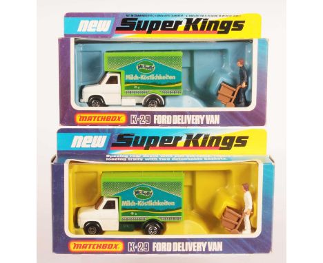 Matchbox Super Kings 2x K-29 Ford Delivery Van "Mr. Softy" Variations. (1) "Mr. Softy Milch-Kostlichkeiten" - white cab &amp;