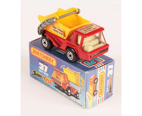 Matchbox Superfast 37c Atlas Skip Truck RARE PROMOTIONAL ISSUE "RICHARDSONS OLDBURY SKIP LOADER SALES &amp; HIRE" - red cab &