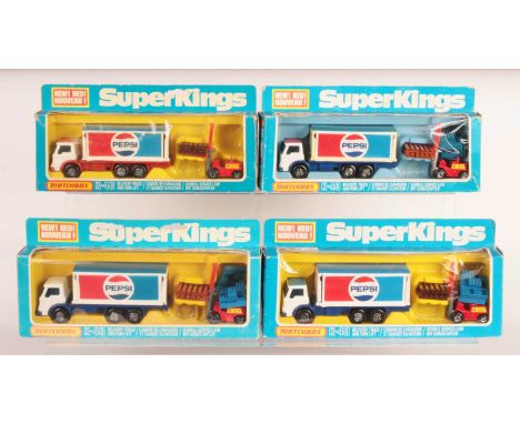 Matchbox Super Kings - 4x K-40 Ford D Series Curtainside Delivery Truck "Pepsi". (1) Scarce issue white cab, red roof, red ch