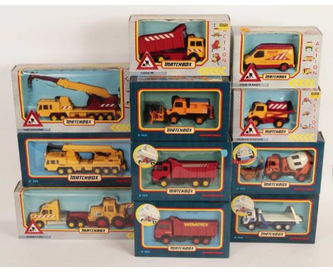 Matchbox Super Kings &amp; Action Construction Group of 11x Commercial Vehicles. (1) "Cotras" Hercules 900E Mobile Crane - ye