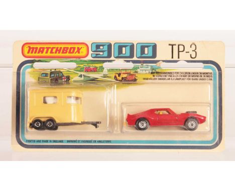 Matchbox Superfast Twin Pack TP-3 containing (1) 9b AMX Javelin - RARE RED BODY WITH CAST SHUT DOORS, black hood scoop, dark 