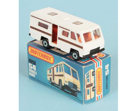 Matchbox Superfast 54d Mobile Home - white body with brown stripe tampo print, clear windows, orange interior, brown opening 