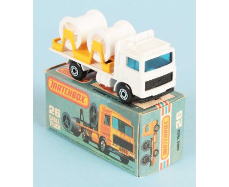 Matchbox Superfast 26e Volvo Cable Truck FACTORY PRE-PRODUCTION COLOUR TRIAL - white body, dark yellow plastic cradle with wh