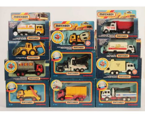 Matchbox Super Kings - Group of 11x Commercial Vehicles. (1) K-25 Muir Hill 4 wheel with Plough &amp; Exceavator arm attachme