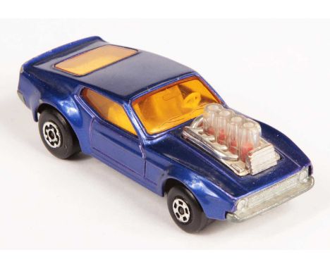 Matchbox Superfast 10b Ford Mustang Piston Popper - FACTORY PRE-PRODUCTION TRIAL MODEL - metallic dark blue body, dark amber 
