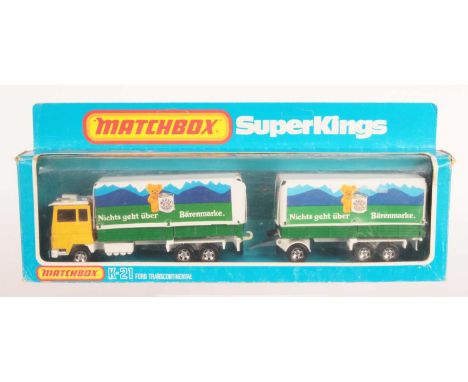 Matchbox Super Kings K-21 Ford Transcontinental Covered Truck &amp; Drawbar Trailer - German market issue - "Barenmarke" - da