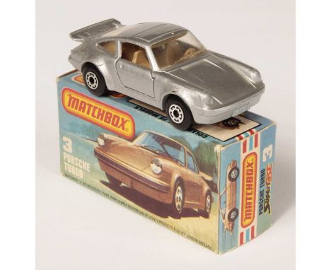 Matchbox Superfast 3c Porsche 911/930 Turbo - metallic silver body, RARE TAN INTERIOR, gloss black base, 5-arch wheels - Exce