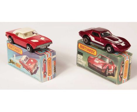 Matchbox Superfast Pair of American Cars - (1) 1c Dodge Challenger - red body, clear windows, white plastic roof &amp; interi