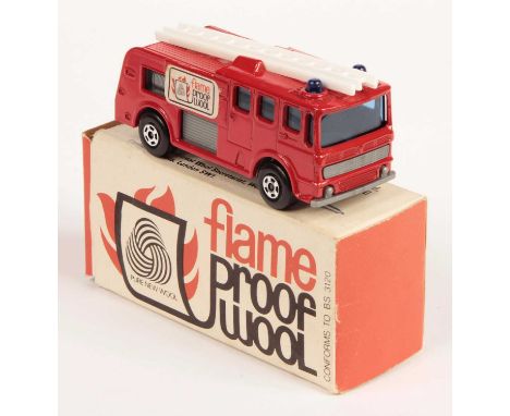 Matchbox Superfast 35a Merryweather Marquis Fire Engine RARE PROMOTIONAL ISSUE "FLAME PROOF WOOL" - red body, silver-grey gri