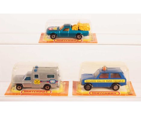 Matchbox Superfast Full Set of 3 x "Paris-Dakar Rallye 81" Models in French Market Bubble Packs - all are bare metal base - (
