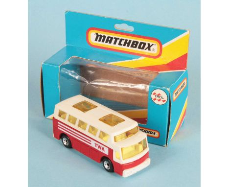 Matchbox Superfast 65b Airport Coach TROL Made in Brazil Issue - red body with white "TWA" tampo print, light yellow (not amb
