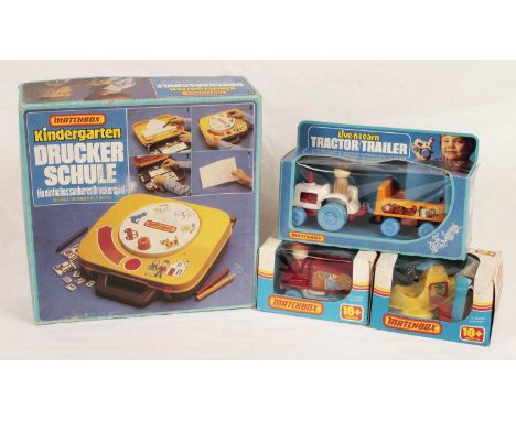 Matchbox - Group of 4x Early Learning Toys. (1) German Issue Kindergarten Druckerschule - Press-A-Print, most printing pieces