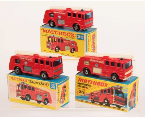 Matchbox Superfast 3 x 35a Merryweather Marquis Fire Engine - all are red body (some shade variation between models) - (1) si