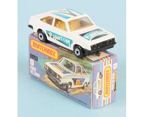 Matchbox Superfast 9c Ford Escort RS2000 - Twin Pack Issue - white body with Phantom Racing Number 9 labels, clear windows, l
