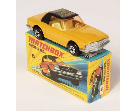 Matchbox Superfast 6b Mercedes 350SL RARE PROMOTIONAL ISSUE - dark yellow body, black plastic roof with "BOSCH SPARK PLUGS" L