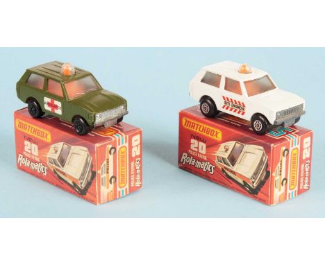 Matchbox Superfast 2 x 20b Range Rover Police Patrol - both are clear frosted windows, orange spinner &amp; roof light, bare 