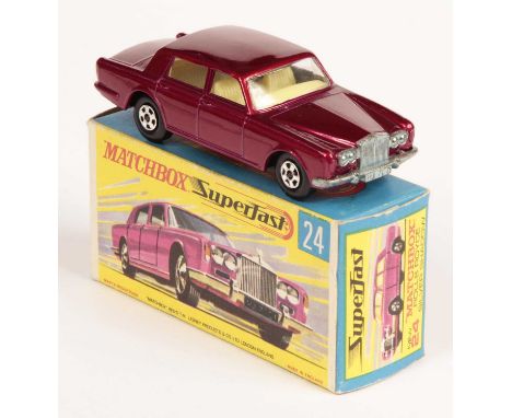 Matchbox Superfast 24a Rolls Royce Silver Shadow - metallic red body, clear windows, VERY RARE PALE YELLOW INTERIOR (not ivor
