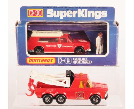 Matchbox Super Kings German Export issue Service vehicles x2 (1) K49 Ambulance German Export issue "Malteser Hilfsdienst" - r