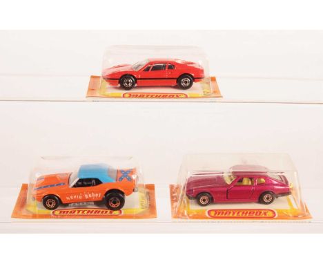 Matchbox Superfast Group of 3 x Cars in French Market Bubble Packs - (1) 1d Dodge charger Revin' Rebel with bare metal base; 
