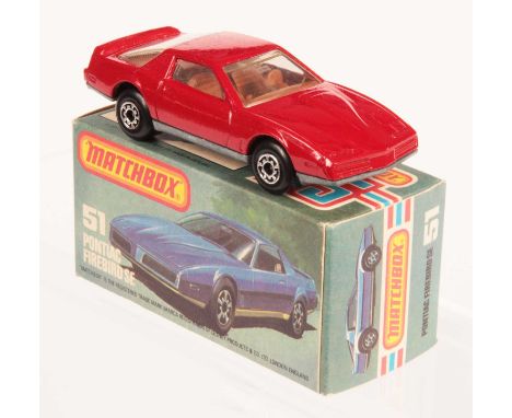 Matchbox Superfast 51e Pontiac Firebird FACTORY PRE-PRODUCTION COLOUR TRIAL - pearl red body, clear windows, brown interior, 