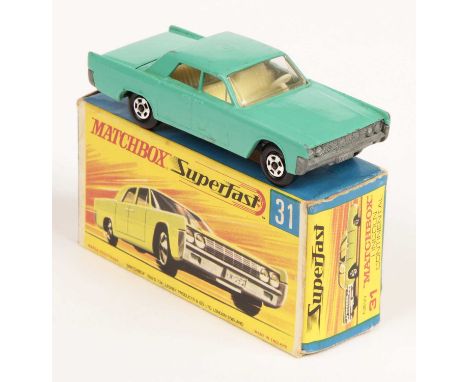 Matchbox Superfast 31c Lincoln Continental PRE-PRODUCTION COLOUR TRIAL - Regular Wheel sea-green body, clear windows correctl