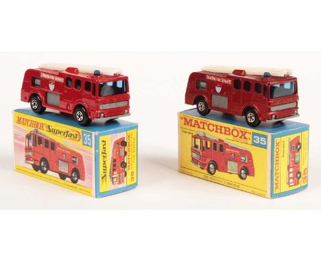 Matchbox Superfast 2 x 35a Merryweather Marquis Fire Engine - (1) metallic red body, silver-grey grille &amp; base with "Pat 