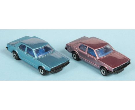 Matchbox Superfast 2 x 55d Ford Cortina Mark IV Made in Bulgaria Issues - both are cast shut doors, clear windows, dark blue 