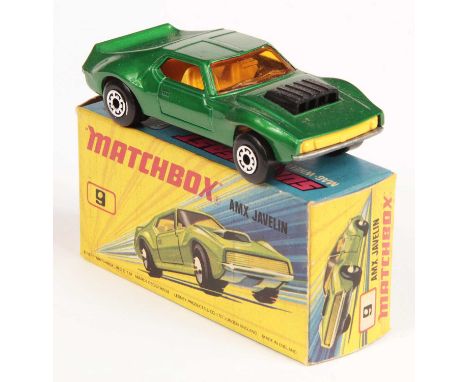 Matchbox Superfast 9b AMX Javelin Twin Pack Issue - metallic emerald green body with cast shut doors, black hood scoop, dark 