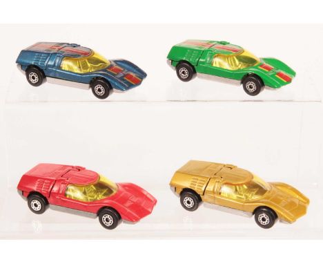 Matchbox Superfast 4 x 66b Mazda RX500 Made in Bulgaria Issues - all are yellow windows, chrome interior &amp; engine, silver