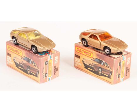 Matchbox Superfast 2 x 59d Porsche 928 - both are metallic champagne gold body (shade difference between models), gloss black