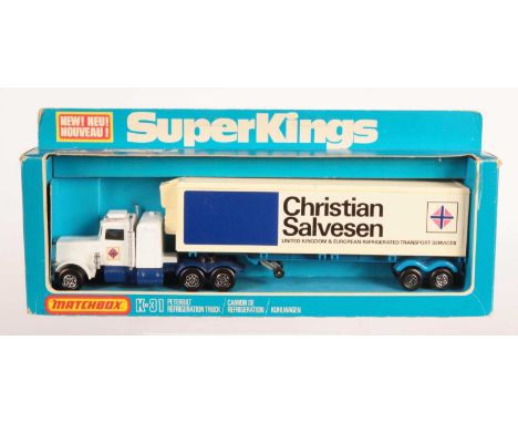 Matchbox Super Kings K-31 Peterbilt Articulated Truck &amp; Refrigerator Trailer "Christian Salvesen" - white Tractor Unit wi
