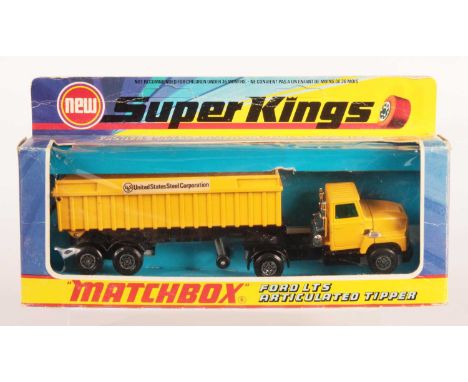 Matchbox Super Kings K18 Ford LTS Articulated Tipper Truck "United States Steel Corporation" - yellow tractor unit cab and ti